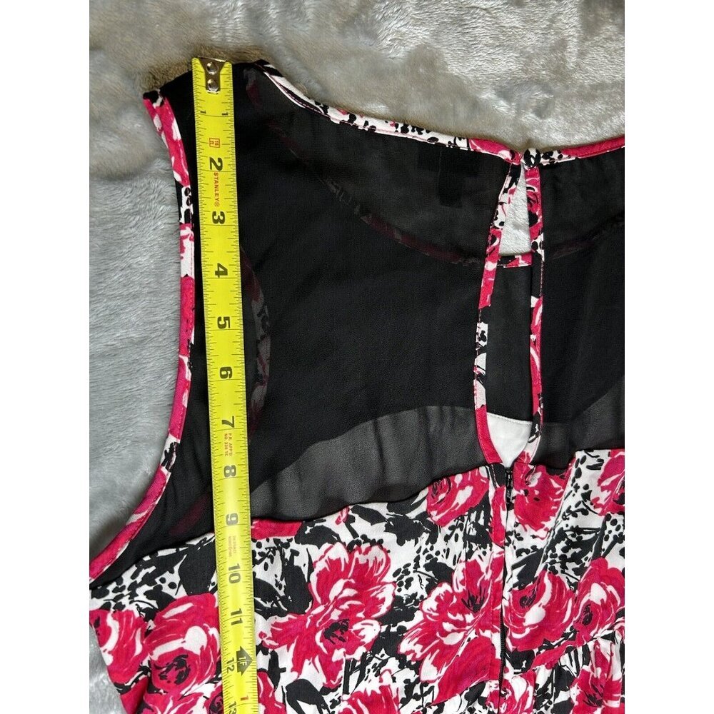 Torrid Dress Size 20 Black Pink Sleeveless Floral Sheer Mesh Neck Keyhole Back - Picture 10 of 11